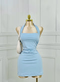 Vestido Corto Cuello Halter con Pliegues