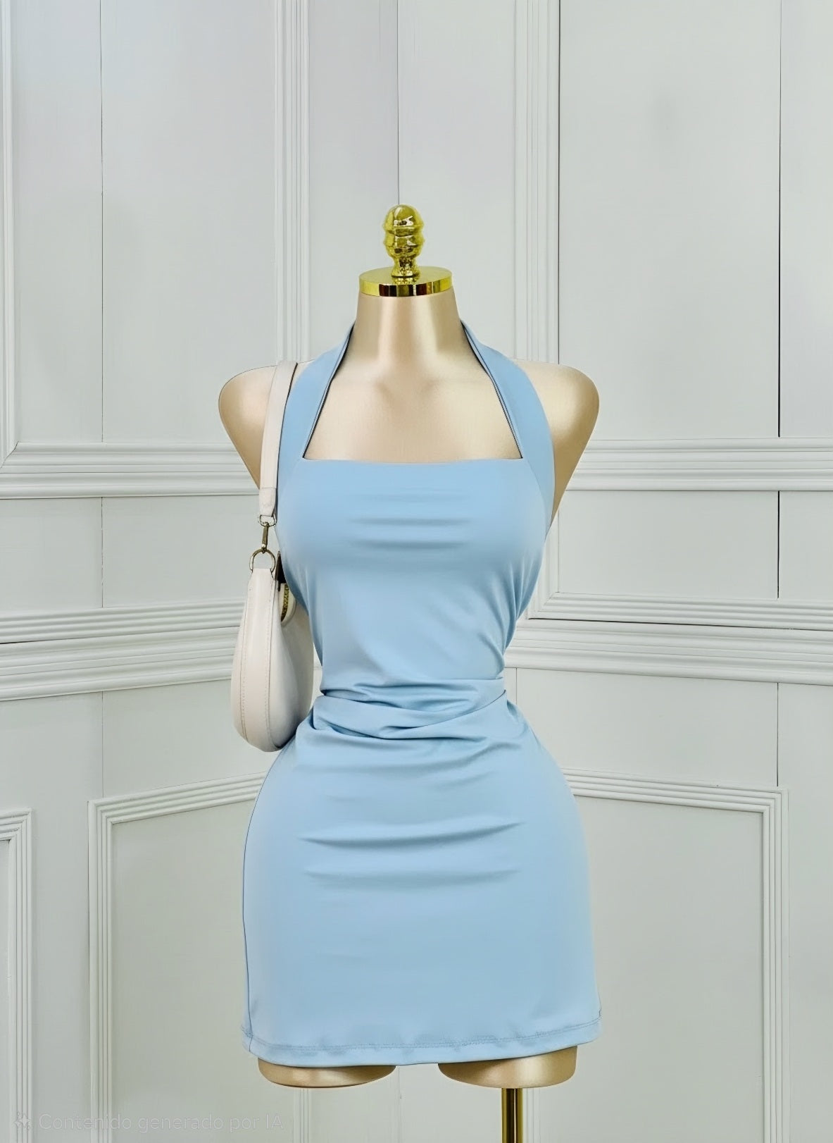 Vestido Corto Cuello Halter con Pliegues