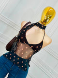 Blusa de Malla Transparente a Lunares con Cuello Choker