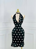 Vestido Corto a Lunares con Cuello Halter y Olán