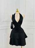 Vestido Corto Cuello Halter con Fruncido
